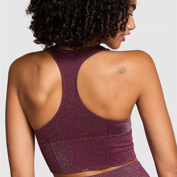 VS Pink Seamless Shimmer Plunge Sports Bra Wild Rose Shine Large longline - Picture 10 of 11